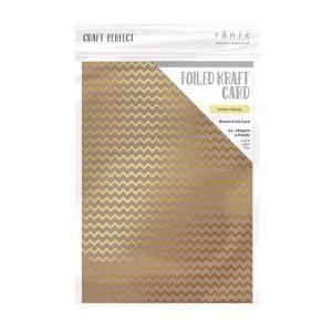 Craft Perfect - Foiled Kraft Card - Golden Zig Zag - A4 (5/pk)