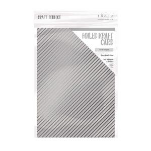 Craft Perfect - Foiled Kraft Card - Silver Stripes - A4 (5/pk)