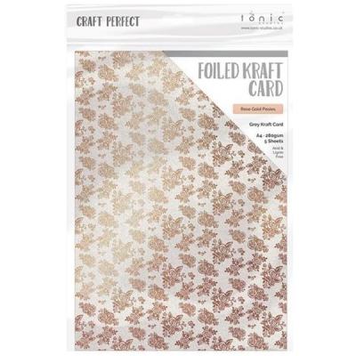 Craft Perfect - Foiled Kraft Card - Rose Gold Posies - A4 (5/pk)