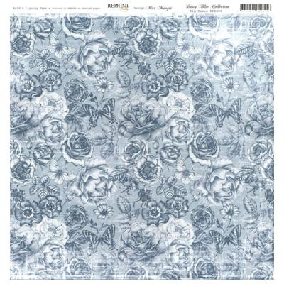 Reprint - Dusty Blue Collection, Big Roses